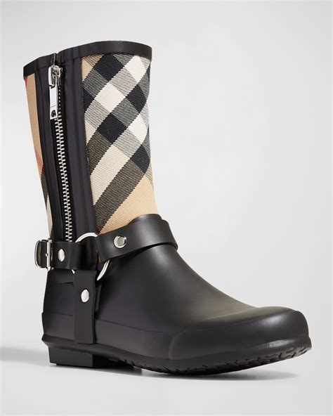 burberry zane vintage check harness rain boots|burberry check neoprene boots.